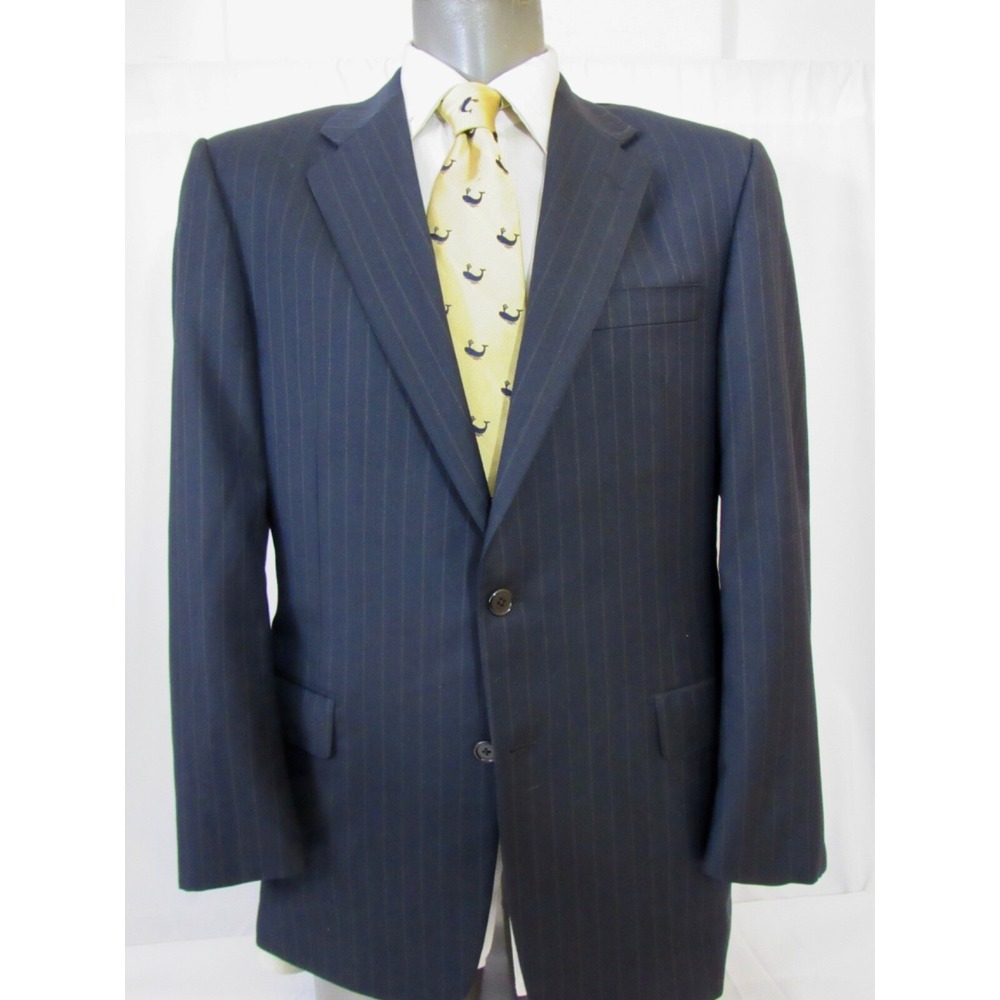 Hickey Freeman Loro Piana Blue Pinstriped Suit Jacket Super 130 Wool‎ Size 41R